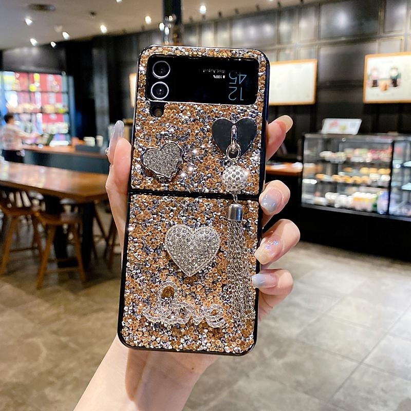 Phone Case For Samsung Galaxy Z Flip 7 Z Flip 6 Z Flip 5 Z Flip 4 Z Flip 3 Back Cover Bling Glitter Shiny Shockproof TPU Rhinestone Metal4