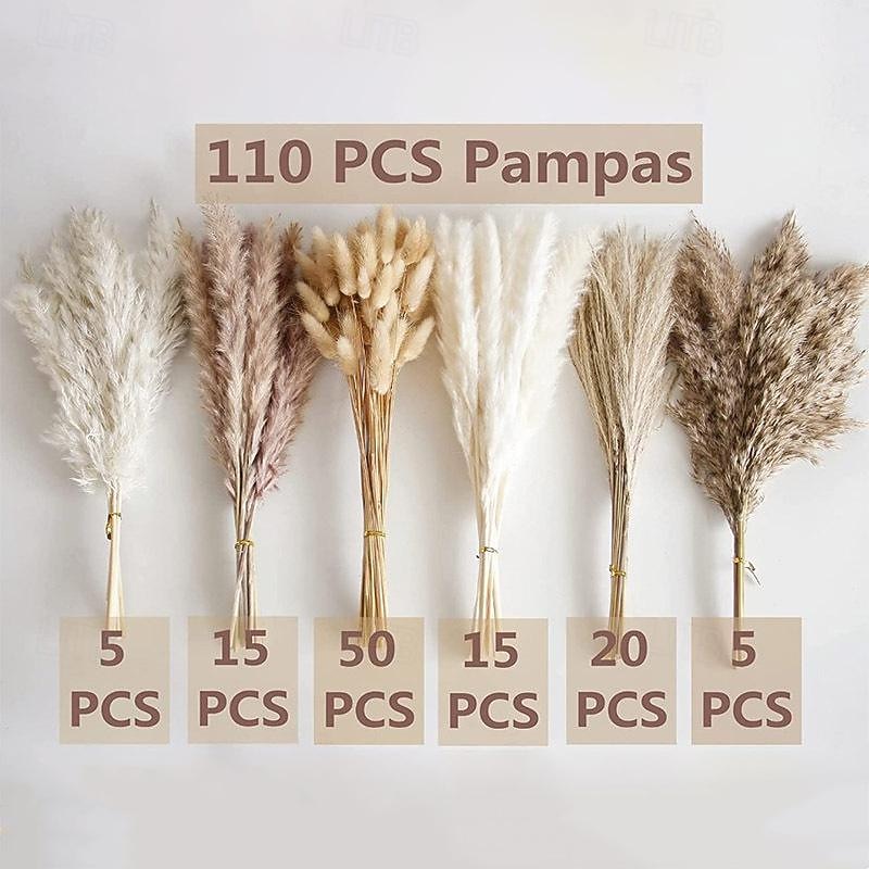 110 pcs Pampas With White Dried Rabbit Tail Flowers Boho Style Decoration Pampas Grass Bathroom Decoration Bathroom Wall Decor Wedding Vase For Bride And Bridesmaids Living Room Decoration Party Decor2