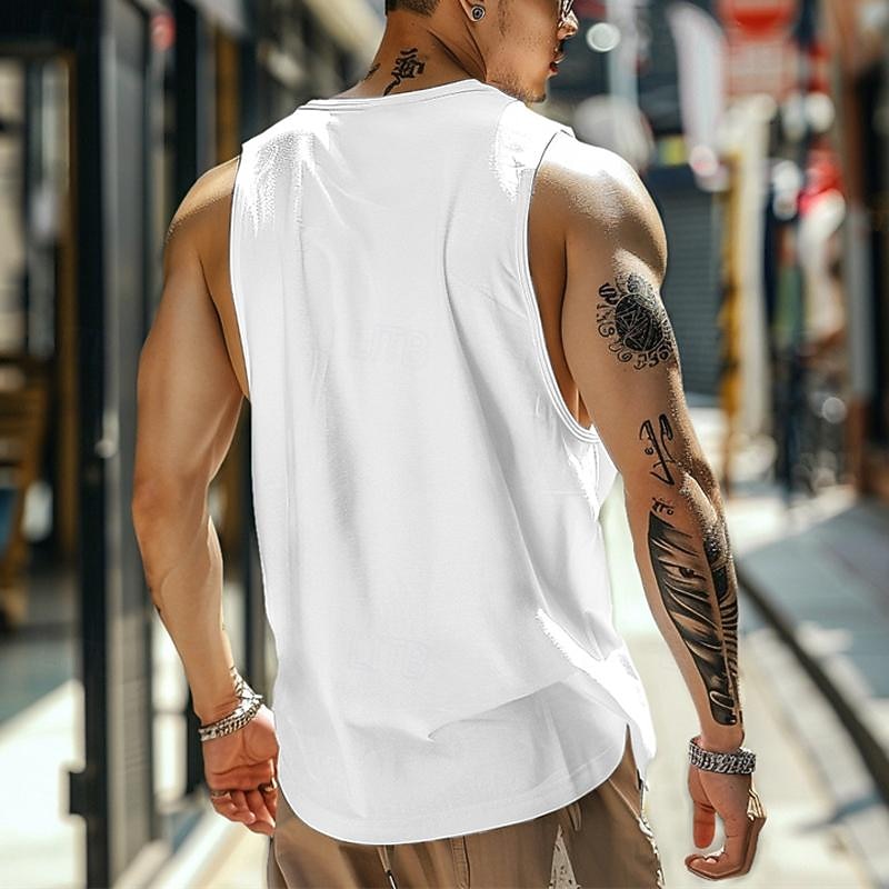 Men's Tank Top Vest Top Undershirt Sleeveless Shirt Sleeveless Crew Neck Summer Plain Fashion Designer Muscle Pocket Outdoor Going out Gym White Blue Gray Top Tee for Men2