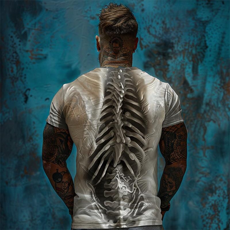 Men's Graphic Skeleton T Shirt Tee Top Short Sleeve T shirt 3D Print Crew Neck Shirt Daily Designer Retro Vintage Sports Outdoor Holiday Going out Black Brown Khaki Spring & Summer Clothing Apparel S4