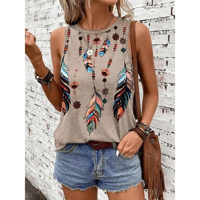 Women's Camisole Tank Top Vest Stylish Ombre Print Sleeveless Regular Tops Crew Neck Vacation Casual Pink Sky Blue Khaki Rainbow Summer4