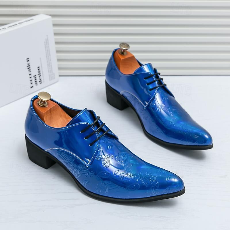 Men's Prom Shoes - Vibrant Blue Floral Patterned Faux Leather Oxfords for Formal and Party Wear2
