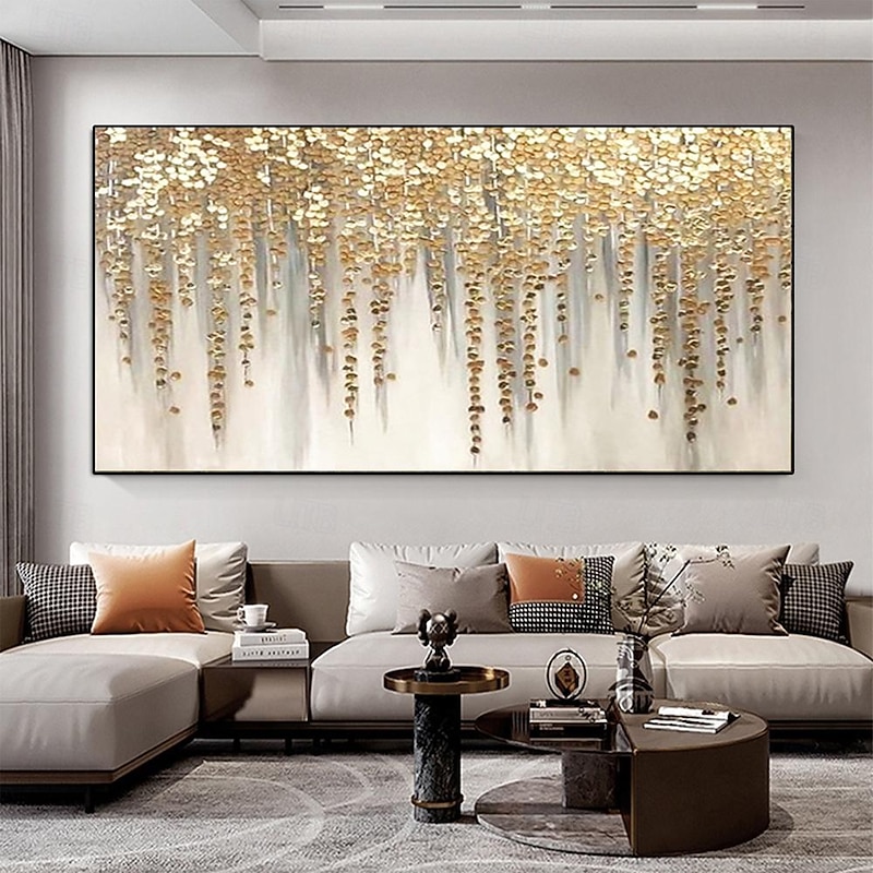Hand painted knife gold flower Painting Gold Leaf painting Gold Foil flower Painting on Canvas Acrylic wall Painting for Living Room hotel Wall decoration Art Home Decor2