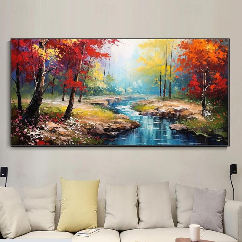 Horizontal Landscape Tree Art Original Abstract Extra Large Knife Palette Painting Hand Painted Thick Texture Modern Wall Art
