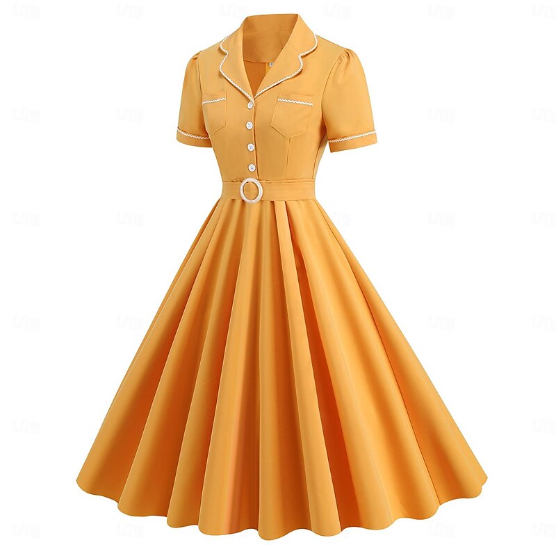 Retro Vintage 1950s Rockabilly Swing Dress Flare Dress Solid Color Fancy Dress Women's Halloween Masquerade Dailywear Bachelorette Party Adults Dress Homecoming Dresses2