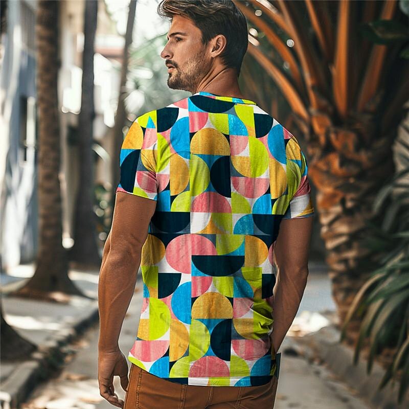 Men's Geometry T Shirt Short Sleeve T shirt Crew Neck Shirt Fashion Hawaiian Casual Outdoor Vacation Street Green Summer Clothing Apparel S M L XL 2XL 3XL3