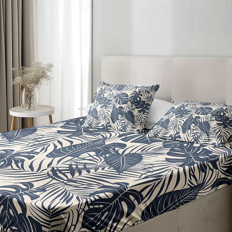 Leaves Spring Pattern Fitted Sheet Set 100% Cotton Ultra Soft Breathable Silky Bed Sheets Deep Pocket Bedding Sheets 3 Piece Queen King Size4
