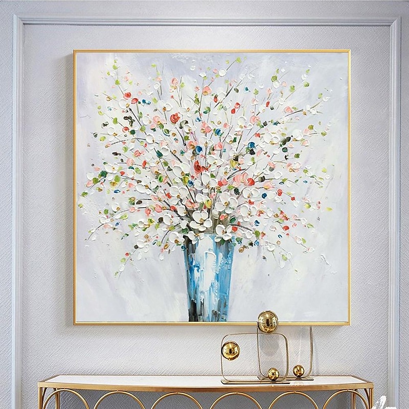 Flower Oil Painting On Canvas lhand painted Abstract Pink Flower Painting Flower Landscape Painting handmade Floral oil painting Wall Art Canvas Spring painting for Living Room Wall Art