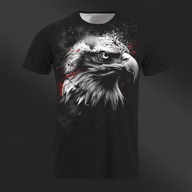 Men's Graphic Animal Eagle T Shirt Tee Top Short Sleeve T shirt 3D Print Crew Neck Shirt Daily Casual Street Style Sports Outdoor Holiday Going out Black Dark Gray Spring & Summer Clothing Apparel S4