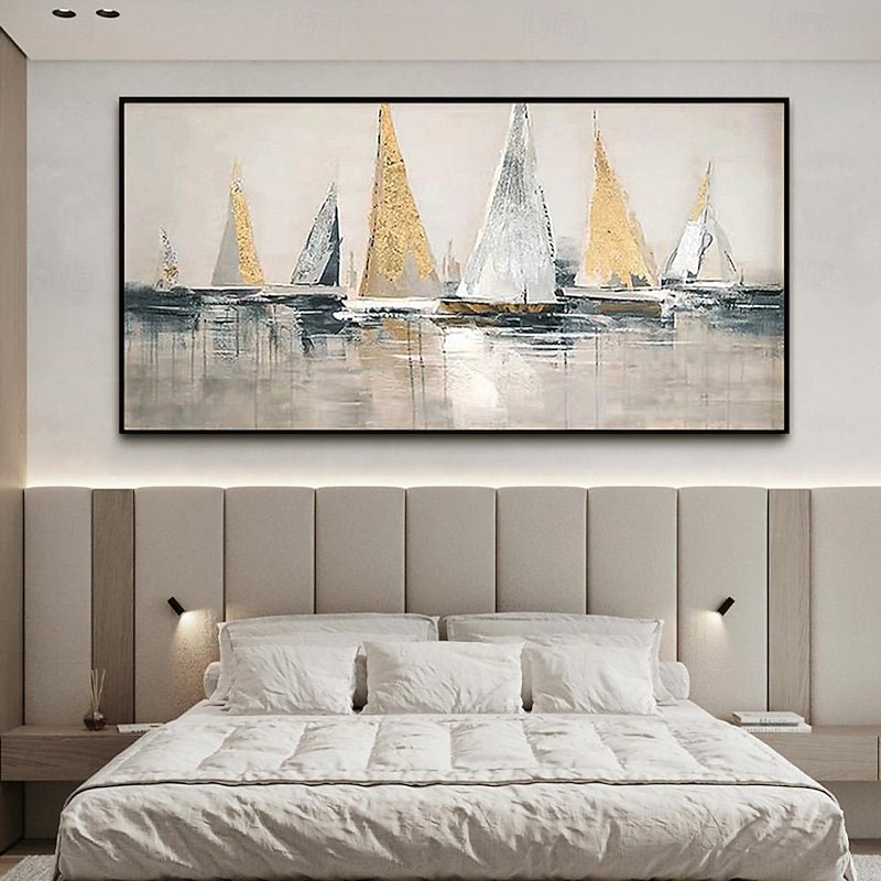 Abstract Sailboats Canvas painting hand painted Wall Art Nautical Oil Painting on Canvas handmade Modern Ocean painting Wall Art Large Seascape Sailboats  Painting for Living Room hotel decoration2