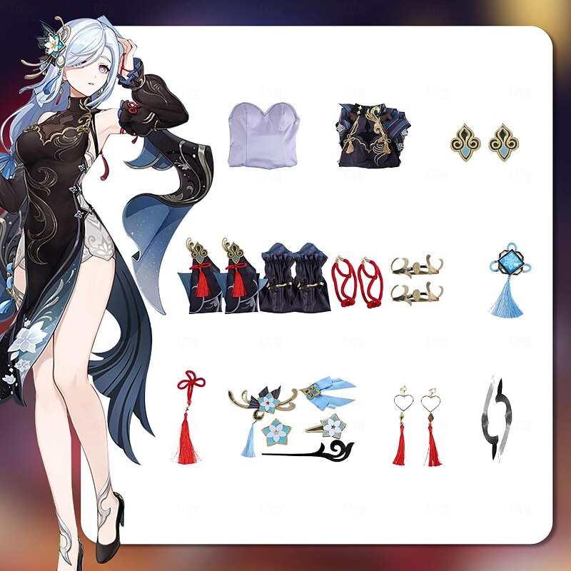 Genshin Impact Shenhe Xingqiu Anime Dress Cosplay Costume Outfits Cosplay Suits Accessories Carnival Masquerade Costume For Women's Adults'4