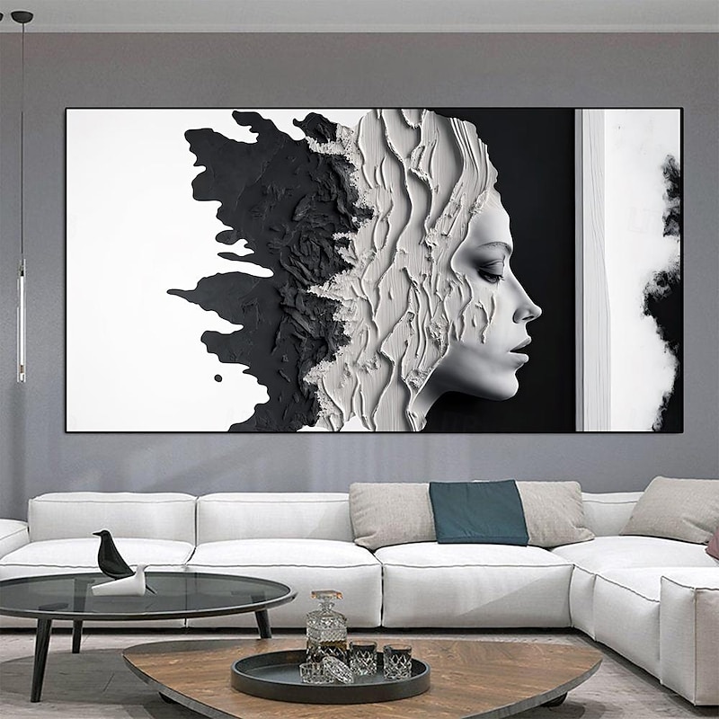 Handmade face Oil Painting Hand Painted pattle knife face women paintings sexy painting 3d painting high quality painting Horizontal Abstract People Contemporary Modern Rolled Canvas (No Frame)