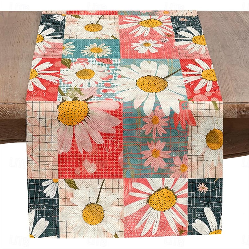 Floral Print Country Style Table Runner, Kitchen Dining Table Decor, Print Decor Table Runners for Indoor Outdoor Home Farmhouse Holiday Wedding Birthday Party Decoration2