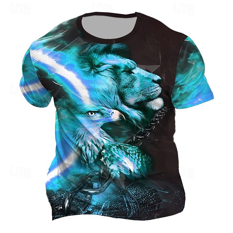 Men's Animal Lion T Shirt Short Sleeve T shirt 3D Print Crew Neck Shirt Daily Designer Retro Vintage Sports Outdoor Holiday Going out Blue Purple Brown Spring & Summer Clothing Apparel S M L XL 2XL4