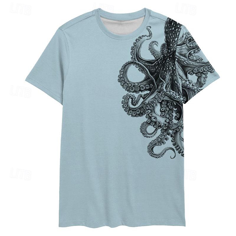 Men's Animal Octopus T Shirt Short Sleeve T shirt 3D Print Crew Neck Shirt Vacation Casual Resort Style Sports Outdoor Holiday Going out White Blue Khaki Spring & Summer Clothing Apparel S M L XL 2XL4