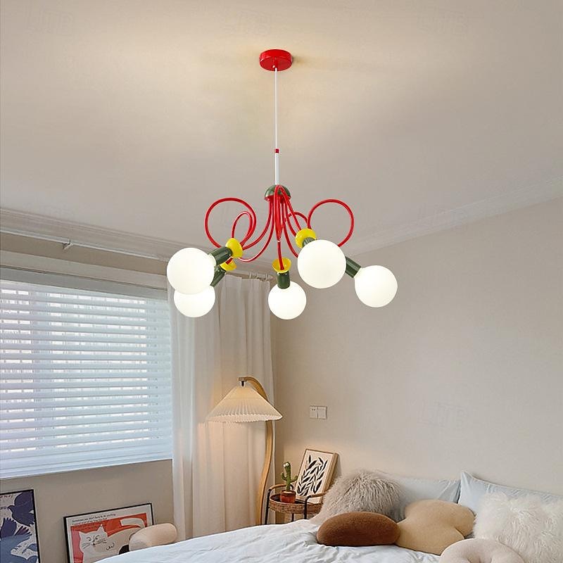 Children's Room Color Chandelier 3/5-Light Globe Glass Pendant Light Fixtures Adjustable Metal Ceiling Hanging Lamps for Dinning Room,Bedroom,Corridor Light Fixtures3