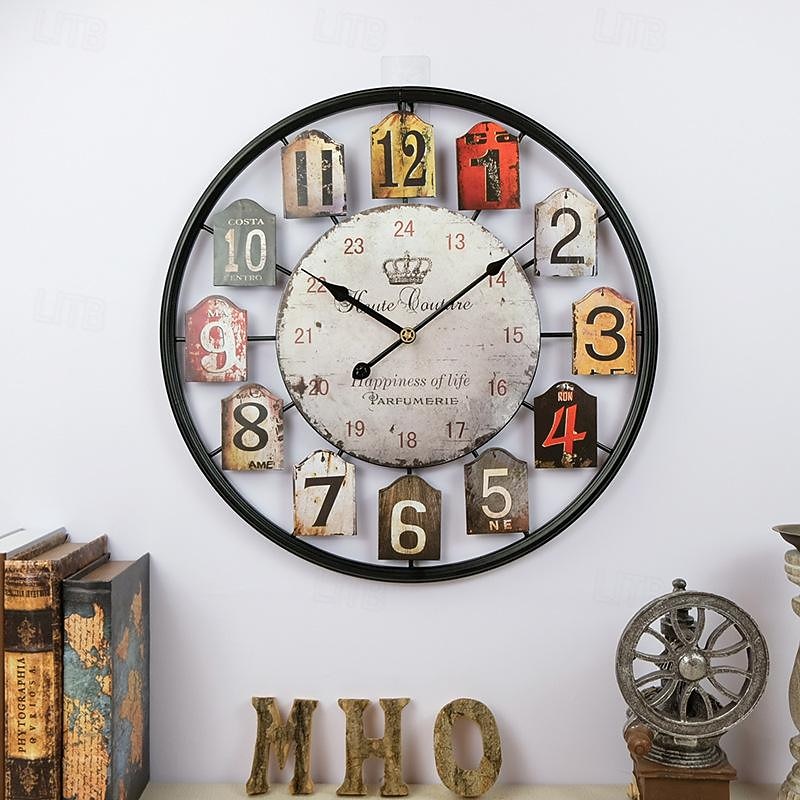 Wall Clock 50cm Old Fashion Elegance Vintage Wall Clock MDF Wooden Art Decor for Home Living Room Bedroom Office Decoration