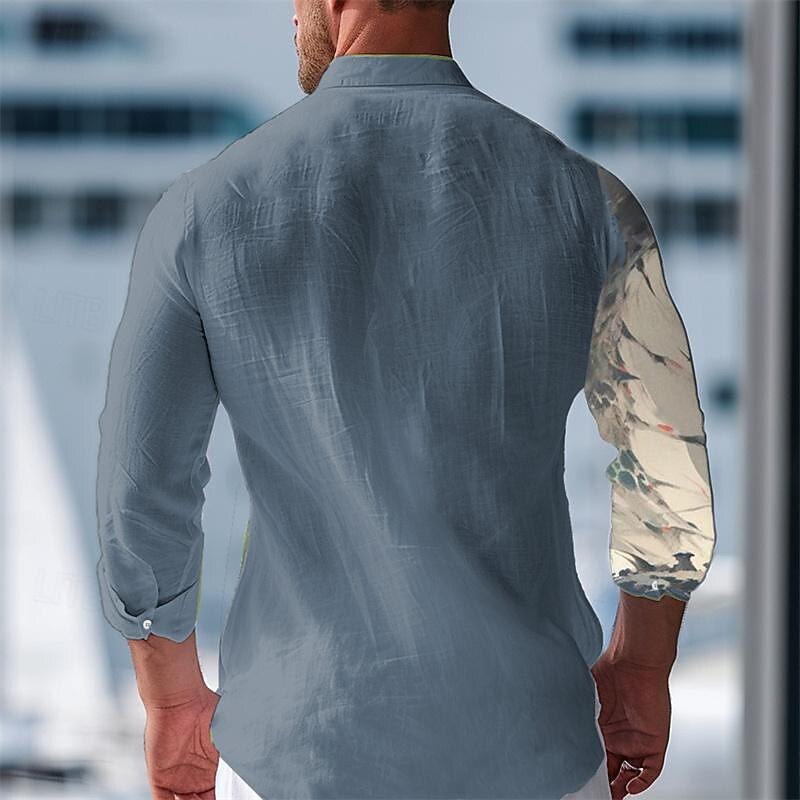 Men's Dragon Button Up Shirt Printed Shirts Long Sleeve Hawaiian Resort Vacation Going out Beach Spring & Summer Turndown Print Button-Down Pink Blue2