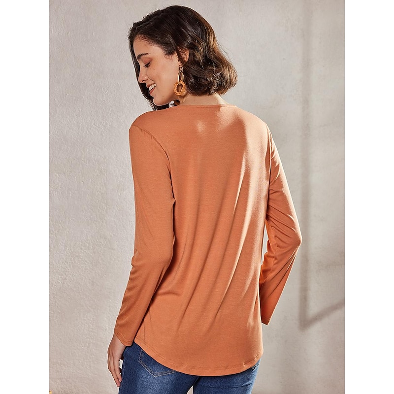 Women's T Shirt Burgundy Tee Dressy Tops Plain Daily Basic Beach Long Sleeve Square Neck Regular Tops Casual White long sleeve Blue long sleeve Black long sleeve Wine red long sleeves Pink Fall3