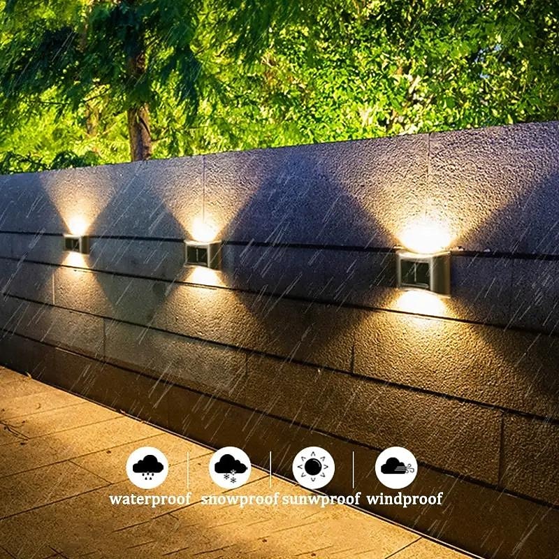 2/4pcs Solar Wall Light Up and Down Outdoor IP65 Waterproof LED Step Light Solar Fence Lights For Outdoor Yard Garden Lawn Patio Courtyard Fences Driveway Pathway Decoration