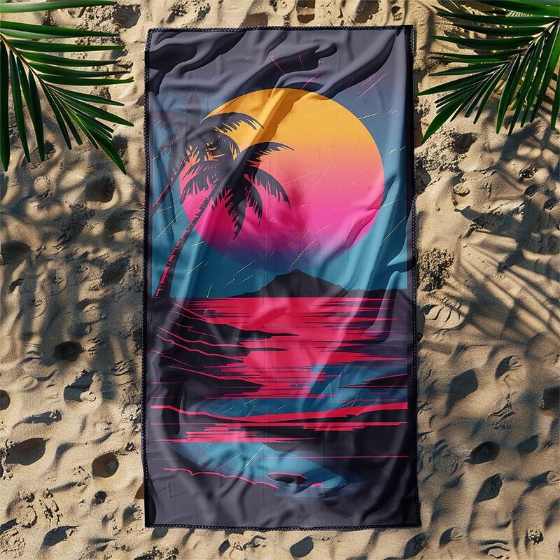 Beach Towel Palm Tree Sunset Large 3D Print Pattern Towel Bath Towel Beach Sheet Blanket Classic 100% Micro Fiber Comfy Blankets2