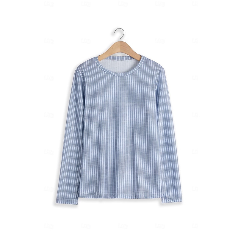 Women's T shirt Long Sleeve Crew Neck Long Sleeve Tunic Striped Basic Round Neck Regular Tops Daily Weekend Print Pink Blue Green Gray Fall & Winter Prefall2