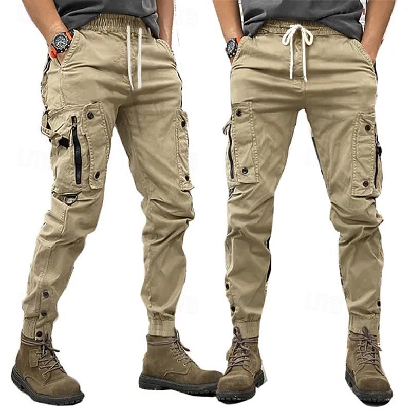 Men's Cargo Pants Cargo Trousers Pocket Drawstring Elastic Waist Plain Comfort Breathable Outdoor Daily Going out Fashion Casual Black Khaki