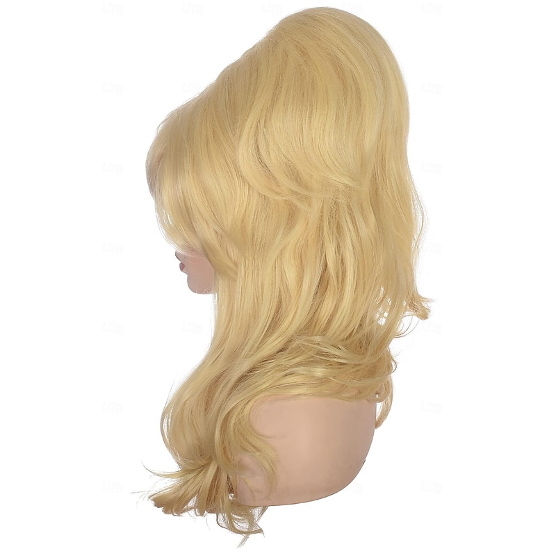 Women Blonde Beehive Wig Long Curly Wavy Bouffant Heat Resistant Synthetic Hair wigs for Womens Vintage Costume Cosplay Carnival Party Halloween Wigs4