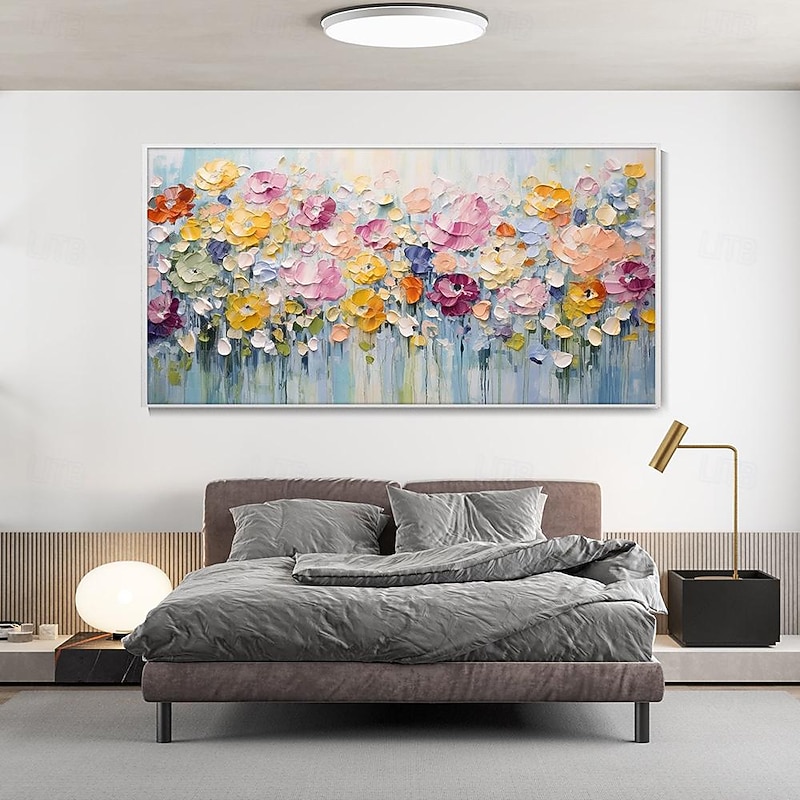 3D Spring Flower Oil Painting Hand painted Abstract Colorful Floral Planting hand painted Texture Artwork painting handmade Modern Natural Scenery painting for Living Room Wall Decor Gift