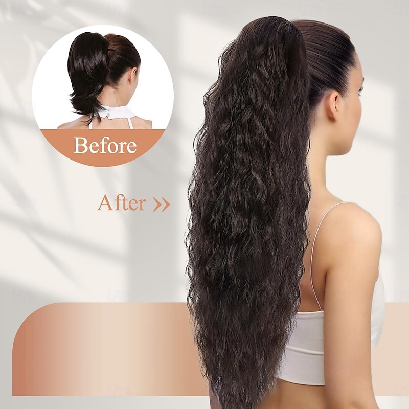 Drawstring Ponytail Hair Extensions Dark Brown Long Wavy Ponytail Extension for Women Soft Curly Pony Tail Hair Extension Synthetic Hairpiece for Daily Use2