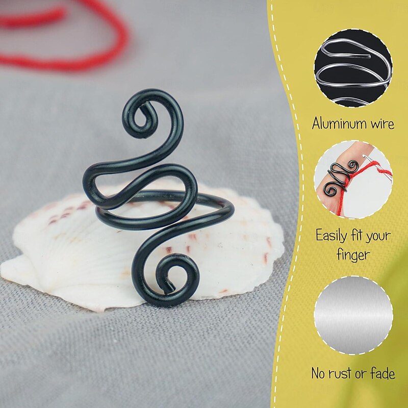 8Pcs Handmade Crochet Tension Ring Crochet Tension Ring Alumium Wire Tension Ring Metal Knitting Tools Multifunctional Hook Finger Ring Yarn Regulator4