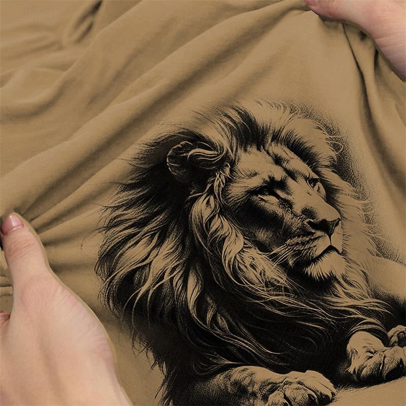 Men's Graphic Lion Cross T shirt Henley Shirt Short Sleeve 3D Print Retro Vintage Casual Sports Outdoor Holiday Going out Spring & Summer Blue Sky Blue Khaki Gray Henley Henley T-Shirt3