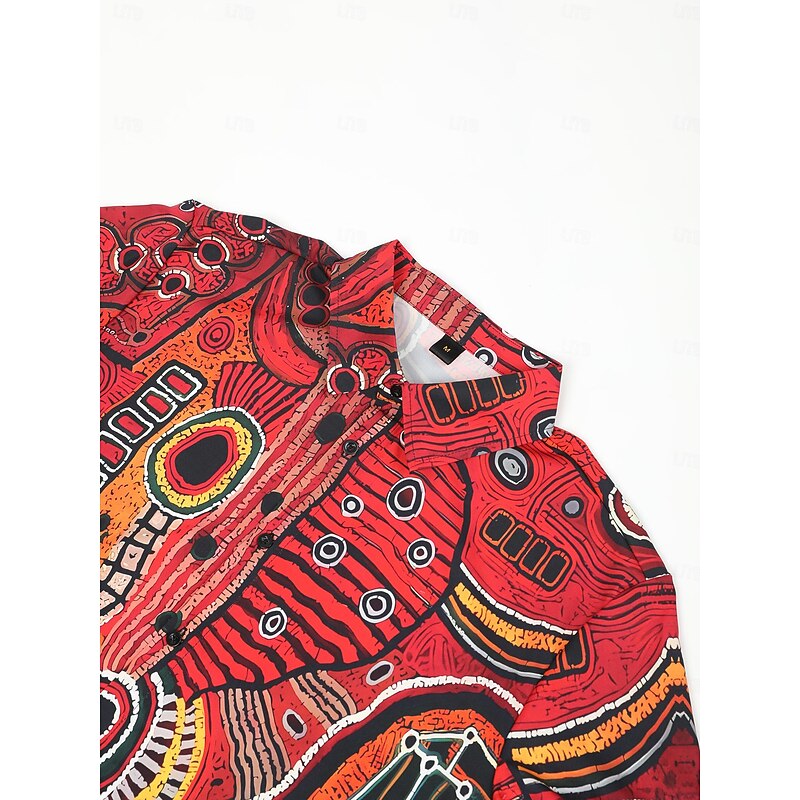 Men's Ethnic Shirt Long Sleeve Vintage Tribal Daily Wear Going out Fall & Winter Turndown Print Button-Down Burgundy Blue Brown3