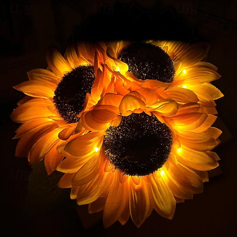 Women's Day Gifts LED Sunflower Night Light Indoor Simulation Bouquet Atmosphere Light Touch Charging Bedhead Warm Night Light Batch Mother's Day Gifts for MoM4