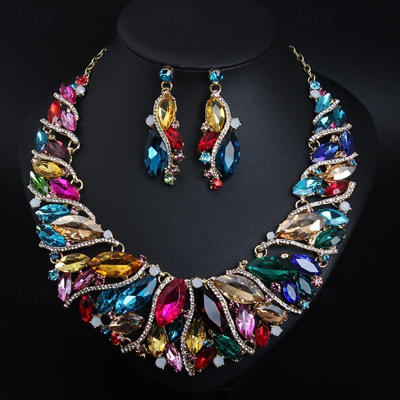 Jewelry Set 3pcs Rhinestone Alloy 1 Necklace Earrings Women's Elegant Vintage Stylish Geometrical Geometric Jewelry Set For Wedding Party Wedding Guest3