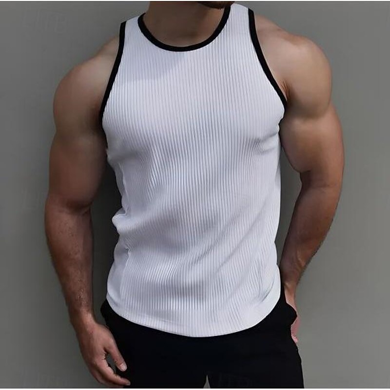 Men's Tank Top Undershirt Sleeveless Shirt Muscle Shirt Sleeveless Crew Neck Summer Color Block Pit Strip Fashion Designer Muscle Outdoor Going out Gym Black White Top Tee for Men3