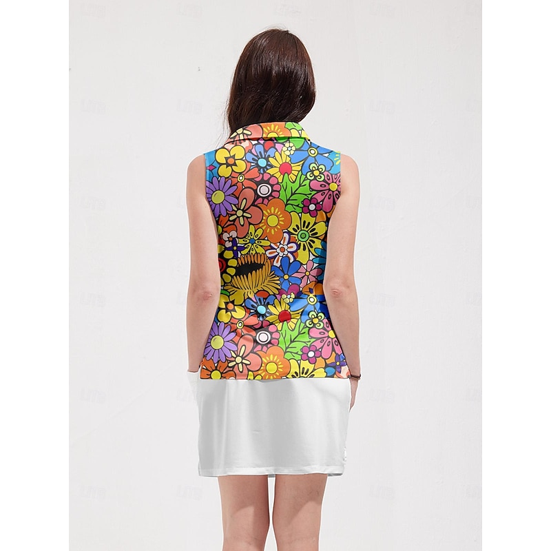 Women's Golf Polo Shirt Golf Clothes Lake blue Violet Orange Sleeveless Sun Protection Lightweight T Shirt Top Floral Ladies Golf Attire Clothes Outfits Wear Apparel2