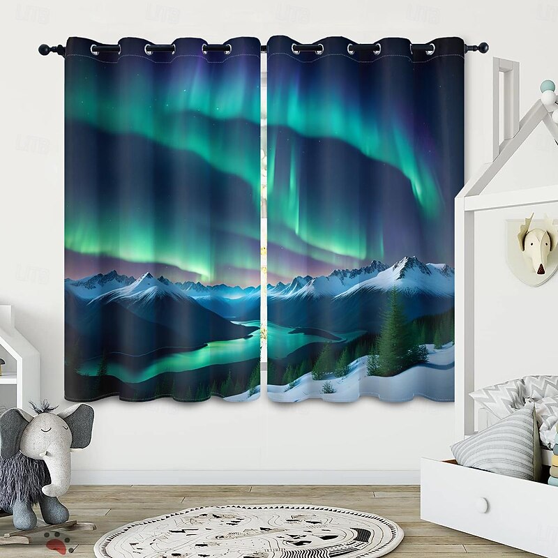 2 Panels Curtain Drapes Blackout Curtain For Living Room Bedroom Kitchen Aurora Northern Light Window Treatments Thermal Insulated Room Darkening3