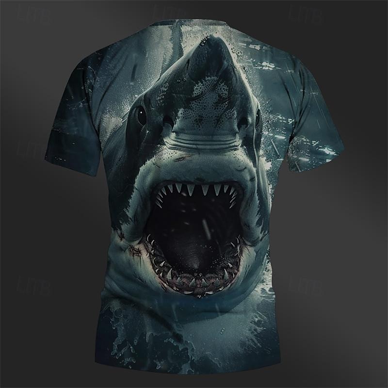 Men's Graphic Animal Shark T Shirt Short Sleeve T shirt 3D Print Crew Neck Shirt Daily Designer Retro Vintage Sports Outdoor Holiday Going out Royal Blue Blue Brown Spring & Summer Clothing Apparel S3