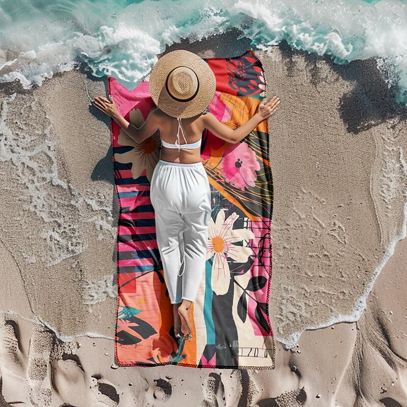 Patchwork Floral Beach Towel,Beach Towels for Travel, Quick Dry Towel for Swimmers Sand Proof Beach Towels for Women Men Girls Kids, Cool Pool Towels Beach Accessories Absorbent Towel