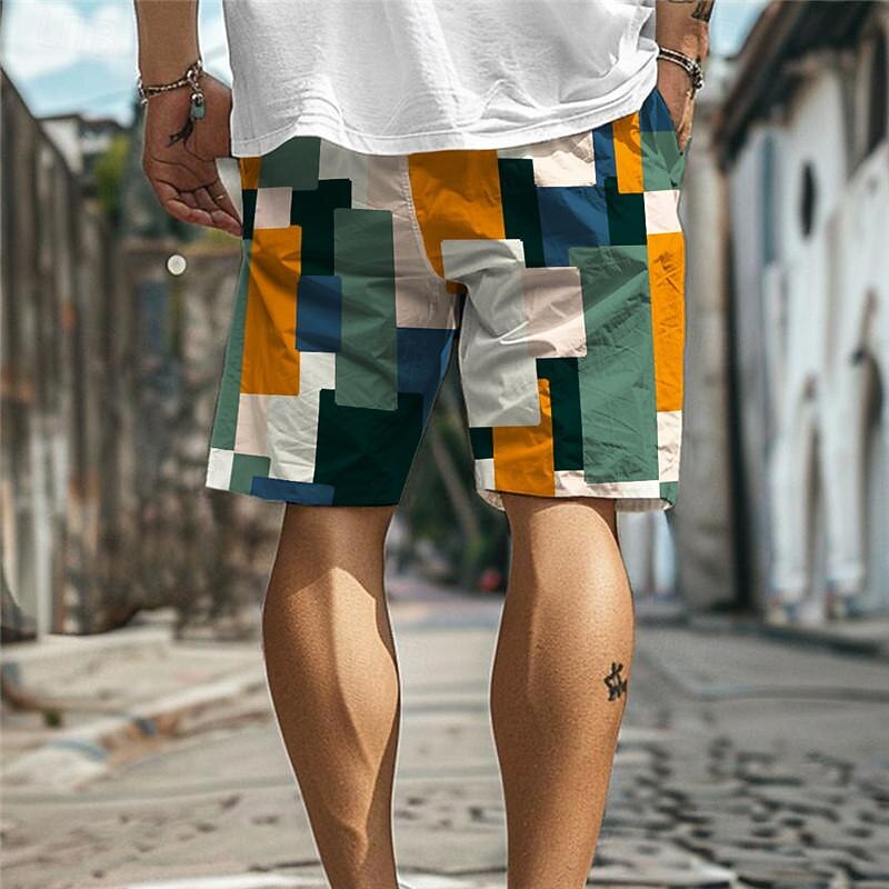 Men's Grid / Plaid Swim Shorts Board Shorts Swimming Trunks Mid Waist Vacation Hawaiian Holiday Vacation Holiday Beach Drawstring with Mesh lining Elastic Waist Designer Clothing Apparel3