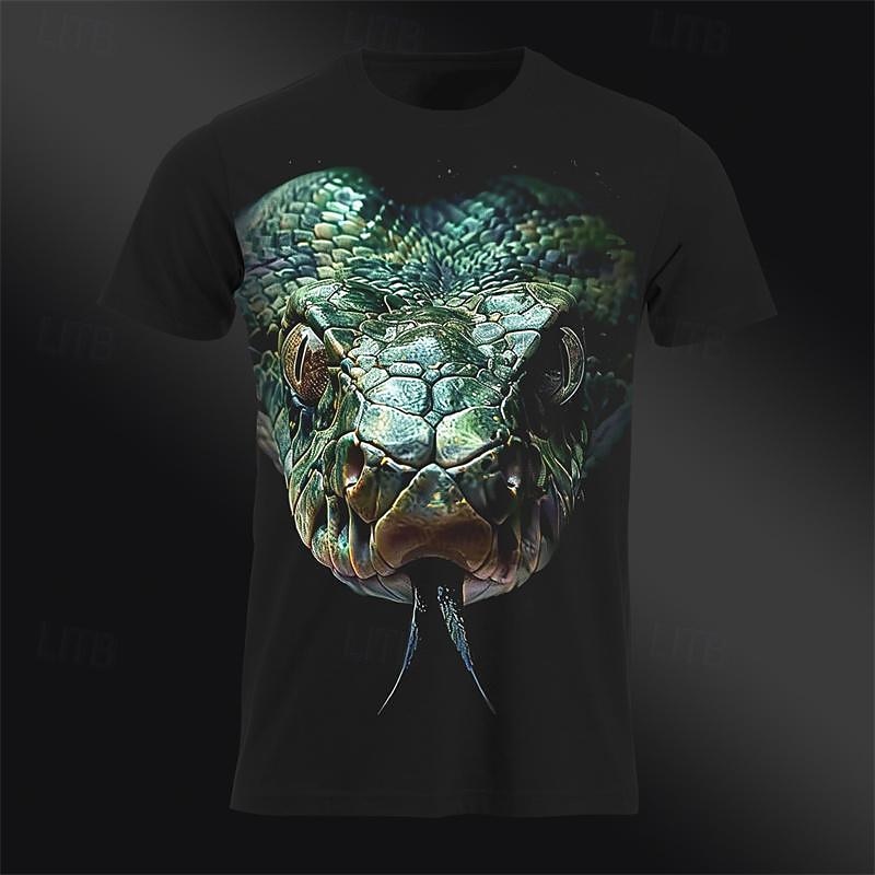Men's Animal Snake T Shirt Tee Top Cotton Short Sleeve Graphic Shirt Black 1 Black  3 Black 2 Comfortable Tee Vacation Street Fashion Designer Clothing2