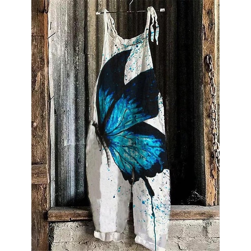 Women's Normal Dungarees Jumpsuit Streetwear Floral Sleeveless U Neck Pocket Print Street Daily Regular Fit Black White Blue Summer3