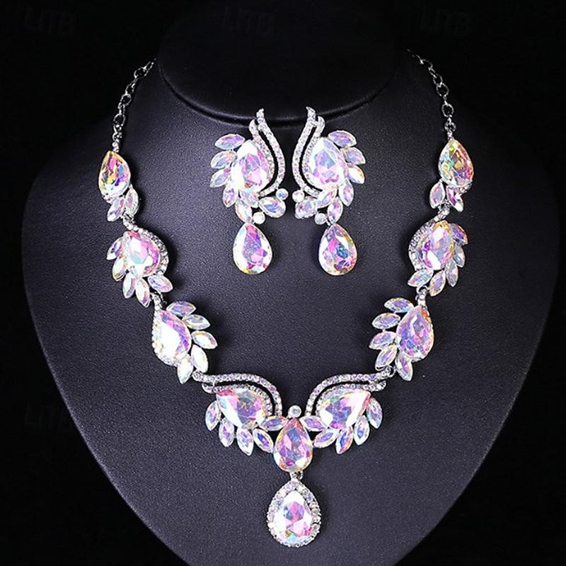 Jewelry Set 3pcs Glass Alloy 1 Necklace Earrings Women's Elegant Fashion Luxury Geometrical Geometric Jewelry Set For Wedding Party Wedding Guest
