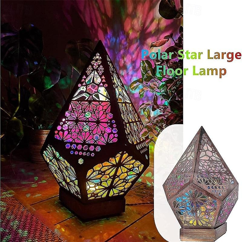 Large Polar Star Floor Lampbohemian Decorative Floor Lampled Colorful 3d Projection Hollow Lampdiamond Retro Lampsuitable For Homepartychristmas2