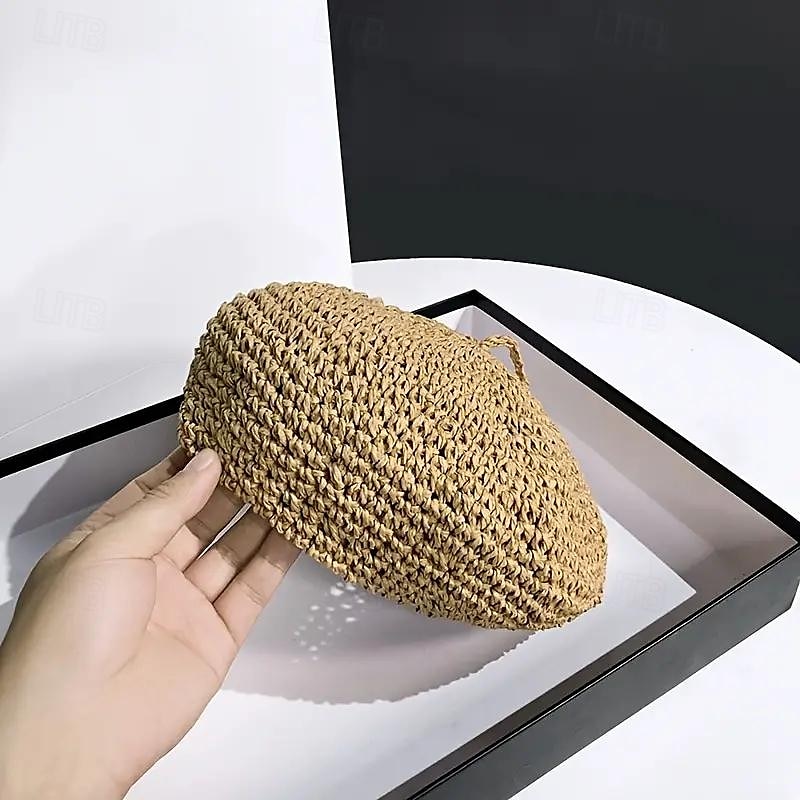 Straw Crochet Thin Beret Hats Solid Color Casual Painter Cap Lightweight Breathable Berets For Women Girls Spring & Summer4