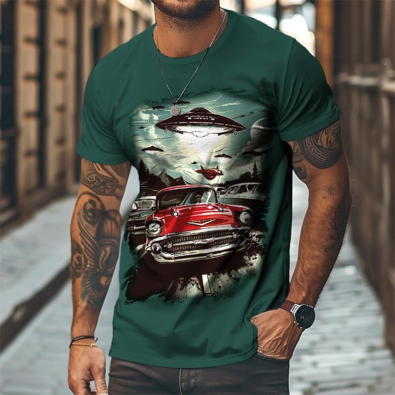 Men's Graphic Car T Shirt Tee Top Short Sleeve T shirt 3D Print Crew Neck Shirt Designer Casual Street Style Sports Outdoor Holiday Going out White Green Dark Blue Spring & Summer Clothing Apparel S4