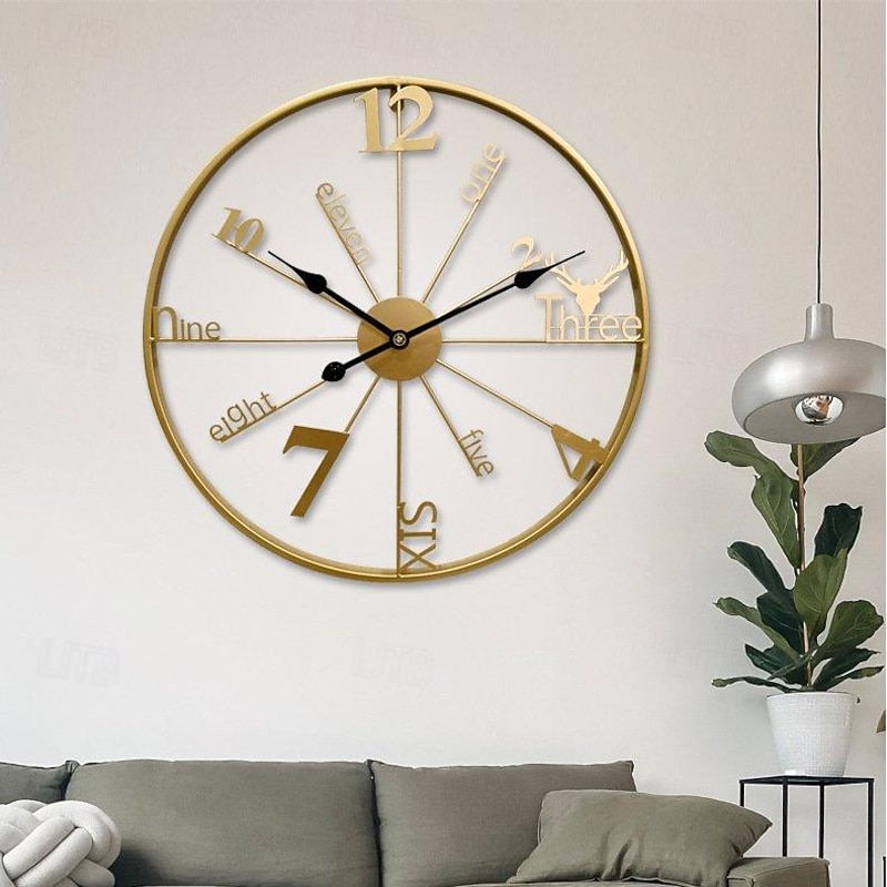 Metal Nordic Wall Watch Art Large Luxury Digital Silent Wall Sticker Clock Wall Aesthetic Creative Clock Decor Wall Clock Metal Modern 60 cm2