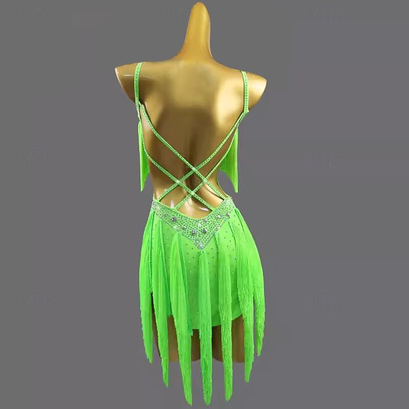 Latin Dance Dance Costumes Dress Tassel Pure Color Splicing Women's Performance Training Sleeveless Chinlon Spandex2