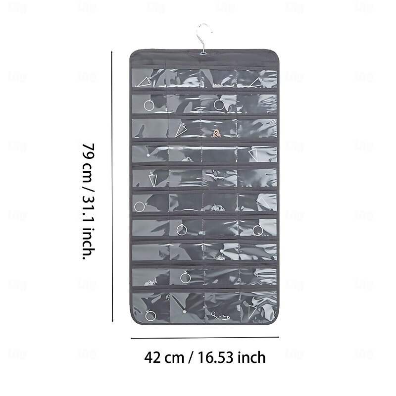Hanging Jewelry Organizer Bag with 80 Pockets - Double-Sided Rotating Hook for Necklaces, Earrings, Dust-Proof Wall-Mounted Display Pouch for Accessories3